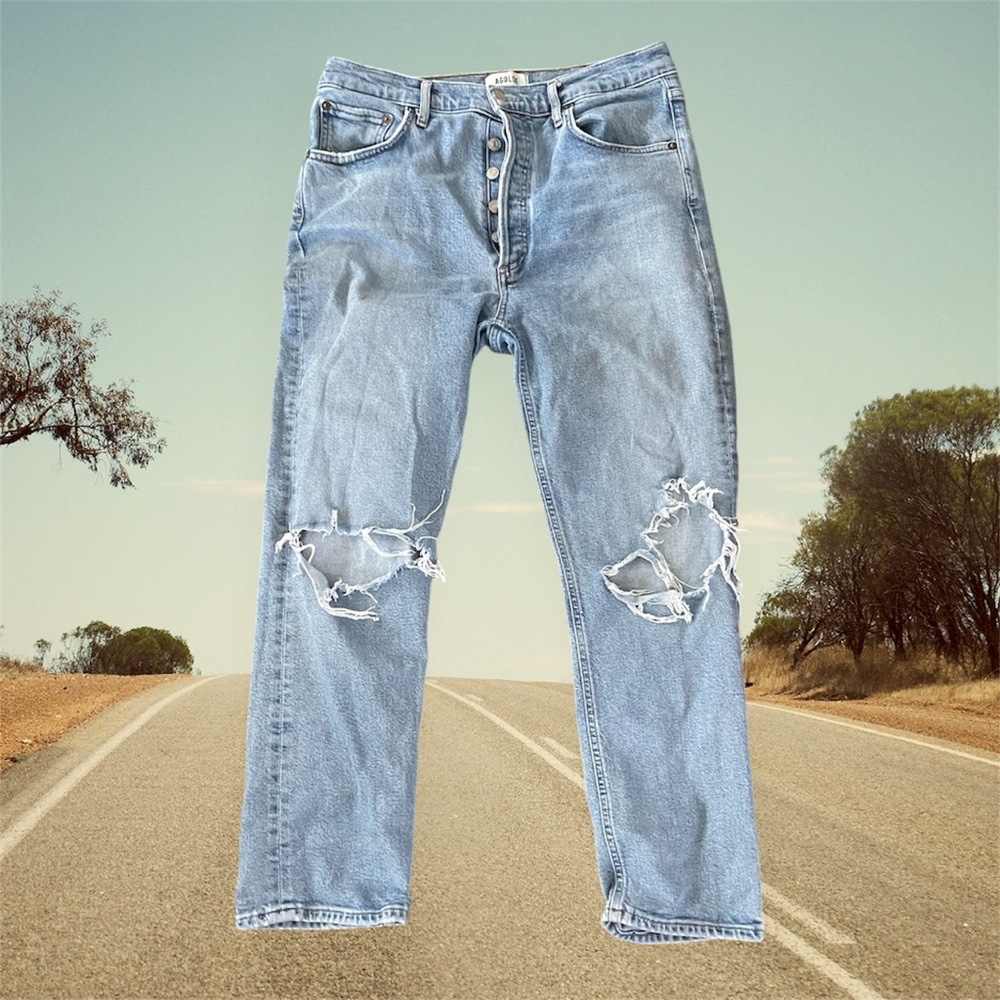 Agolde Women's Distressed Light Blue Straight Jeans